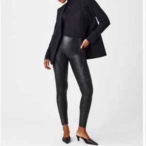 Spanx Faux Leather Motto Leggings Retro Grunge Goth Work Business Winter Medium